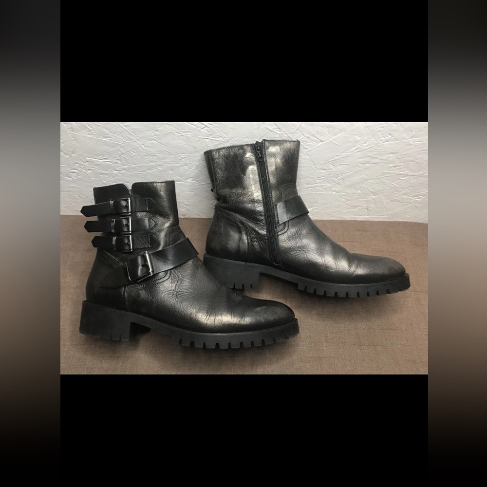 Napoleoni Women's Biker Boots Metallic Leather Size 9.5-10 EU 40 Made in Italy